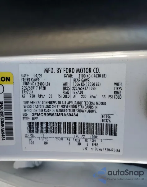 2021 Ford Bronco Sport Big Bend из США, поврежденный, VIN 3FMCR9B63MRA69484